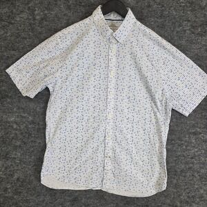 Jos. A. Bank 1905 Button Down Shirt Mens Large White Blue Sailboat Print Stretch
